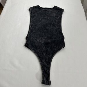 The Classic Let's Just‎ Chill Acid Wash Gray Bodysuit Size Medium SKU 58922